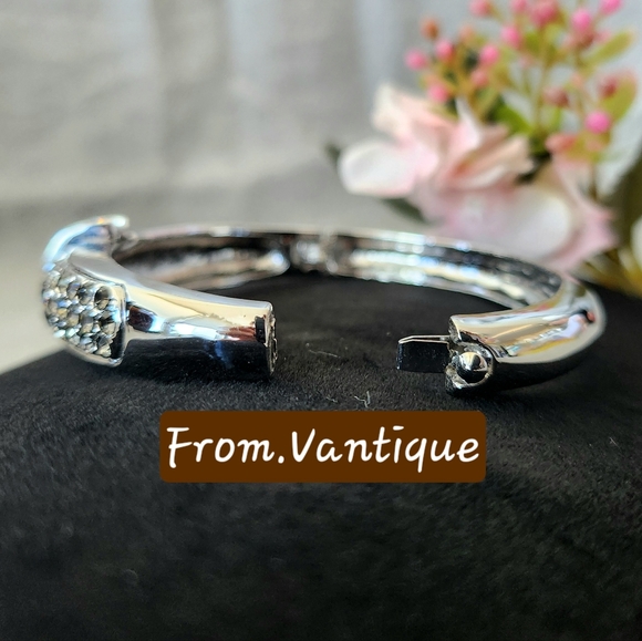 ✨️💎 Vintage Diamond Silver Bangle / Cuff ⭕️ Bold Chunky Oval 🔗 - Picture 6 of 8